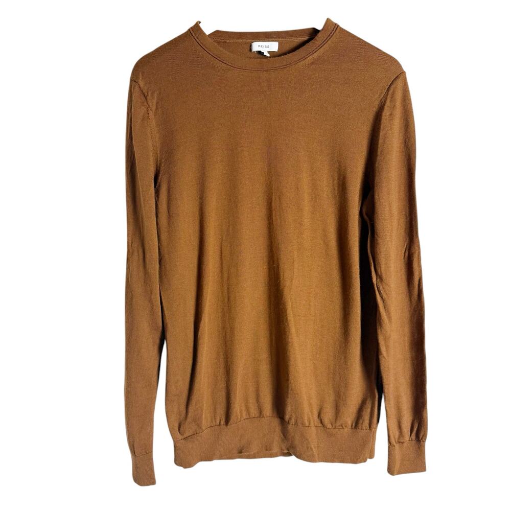 Reiss Brown Wool Crewneck Long Sleeve Pullover Sweater Size Medium